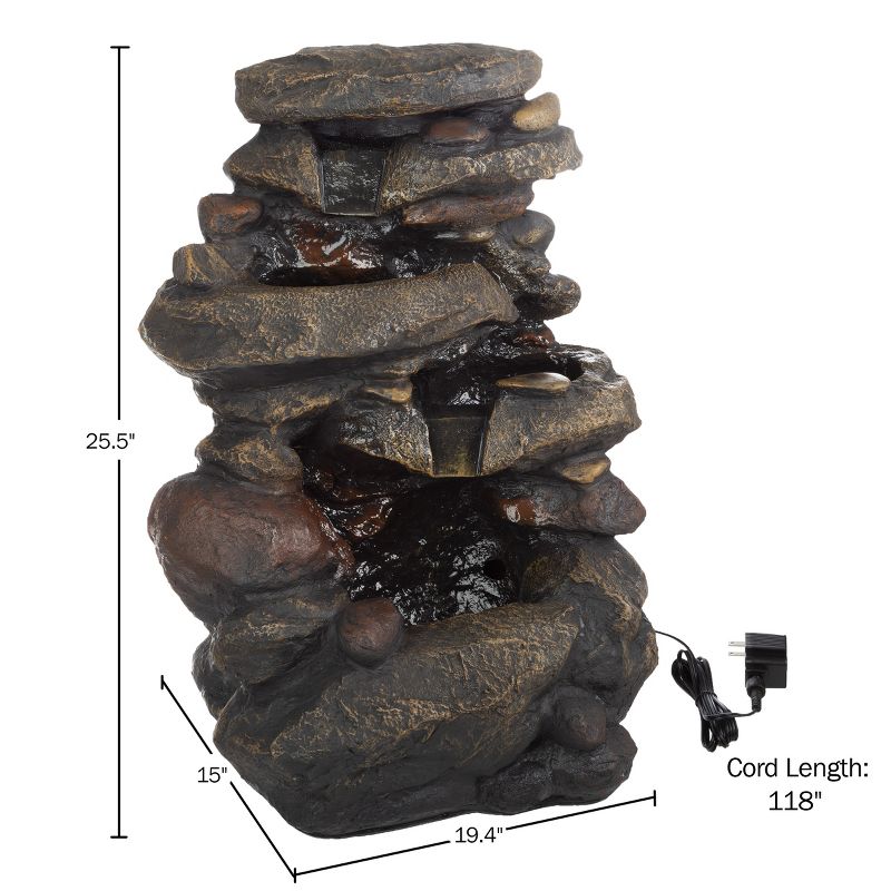 Nature Spring 3-Tiered Electric Waterfall Cascade Fountain With Pump and LED Lights, 2 of 7