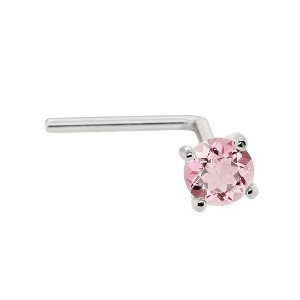 Jewelry Avalanche 22G 14K Gold L-shape Nose Stud with Pink Tourmaline Gemstone - 1 of 2