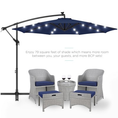 10ft Navy Blue Solar LED Offset Patio Umbrella with Adjustable Tilt