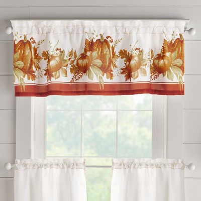 White Cotton Polyester Autumn Pumpkin Grove Kitchen Tier Curtains