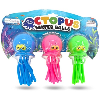 ArtCreativity Octopus Water Balls 3pk - Neon Pink, Green, Blue, Squeezy Bath Toy