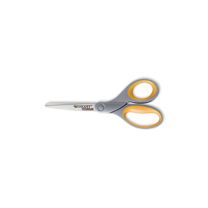 Westcott Titanium Bonded Scissors, 8" Long, 3.5" Cut Length, Gray/Yellow Straight Handle Model No 13529, 1 of 6