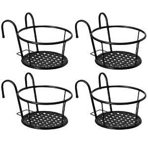 Gardenised Set of 4 Decorative Round Iron Hanging Bucket Style Plant Pot Holders and Flower Baskets with Hooks - 1 of 4