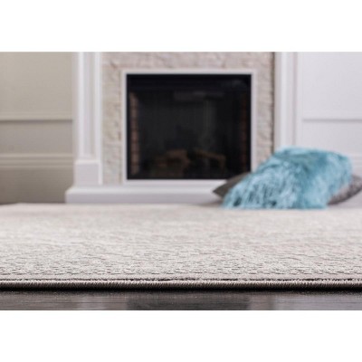 Elegant Square Hand-Knotted Reflection Area Rug in Light Grey/Cream
