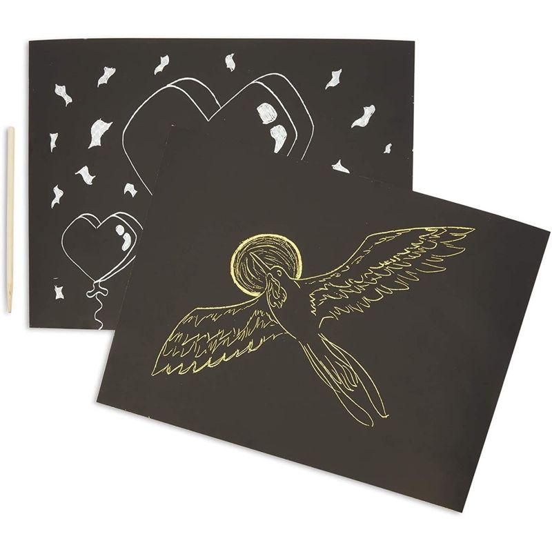 Bright Creations 36 Scratch Sheets with 2 Wooden Styluses for Arts and Crafts, Gold and Silver Foil (8.5 x 11 in), 5 of 6