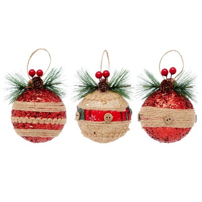 Rustic Red and White Plastic Christmas Ornaments Set