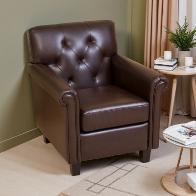 Bonded Leather Tufted Fully Padded Club Chair for Small Spaces