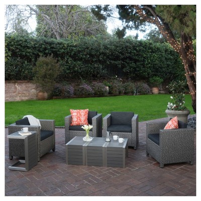 Puerta 8pc All-Weather Wicker Patio Club Chairs w/ Side Tables - Mixed Black - Christopher Knight Home