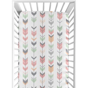 Sweet Jojo Designs Girl Baby Fitted Crib Sheet Mod Arrow Pink Green and Grey - 1 of 4