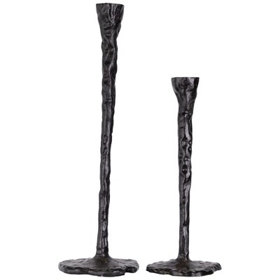 Slim Black Hammered Metal Taper Candle Holders Set - 16 inch