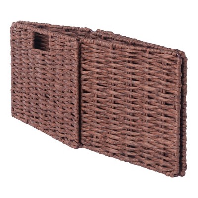 Walnut Wood Storage Bench with Woven Baskets