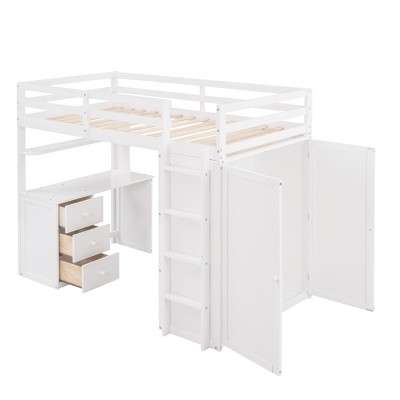NicBex Twin/Full Loft Bed with Built-in Desk,3 Drawers and Wardrobe for Kids Teens Adults