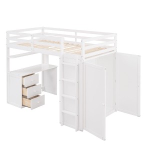 NicBex Twin/Full Loft Bed with Built-in Desk,3 Drawers and Wardrobe for Kids Teens Adults - 1 of 4