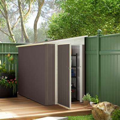 4' x 8' Brown Metal Lean-to Outdoor Storage Shed