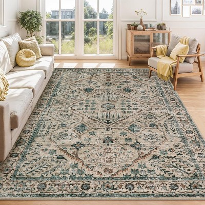 Runner Rug Washable, Soft Vintage Low Pile Non-Slip Boho Hallway Rug Runners for Bedroom Laundry Kitchen Entry