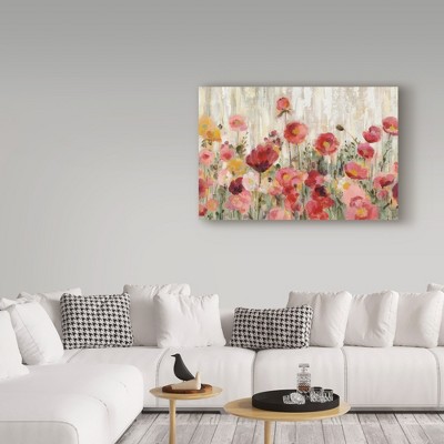 Silvia Vassileva Sprinkled Flowers Crop Canvas Art in Red and Pink