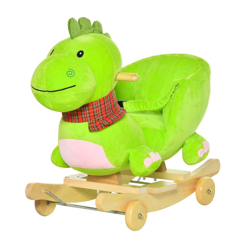 Qaba Baby Rocking horse Kids Interactive 2-in-1 Plush Ride-On Toys Stroller Rocking Dinosaur with Wheels and Nursery Song, 4 of 9