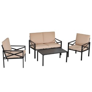 Outsunny 4-Piece Patio Furniture Set Garden Conversation Set with Soft Washable Cushions & Strong Steel Frame, Beige - 1 of 4