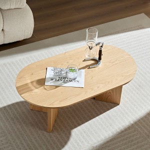 GDFStudio Roland Modern Minimalism 39.4" Wood Oval Coffee Table with Double Pedestal - 1 of 4