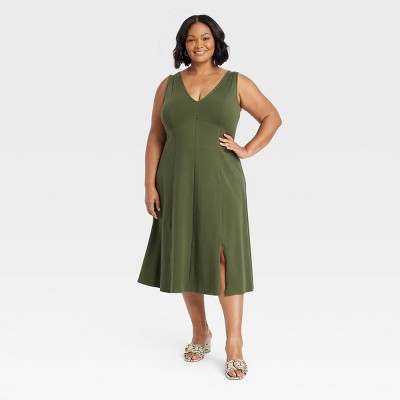 Women's Midi Slit A-line Dress - Ava & Viv™ Olive Green Xxl : Target