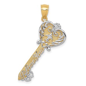 Black Bow Jewelry 14k Yellow Gold & White Rhodium Plated I love You Key Pendant, 13mm - 1 of 4