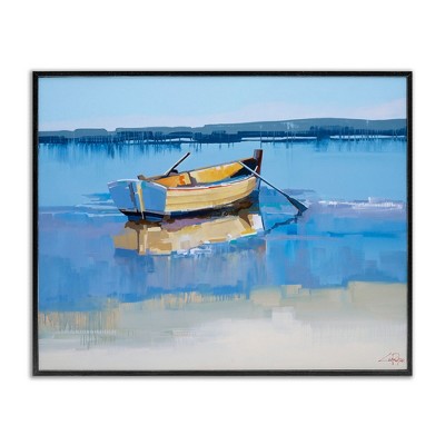 Stupell Industries Row Boat on Blue Coastal Shore Beach Landscape Framed Giclee Art