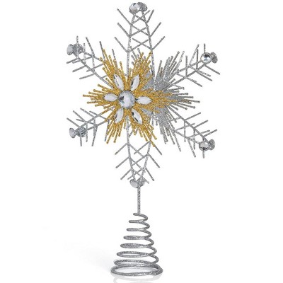 Silver and Gold Glitter Snowflake Tree Topper with Gems