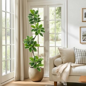 Garvee 6FT Fiddle Leaf Fig Tree Artificial Indoor, Faux Rubber Tree with Sphere Planter, Tall Artificial Plants with Moss for Home Decor Office - 1 of 4