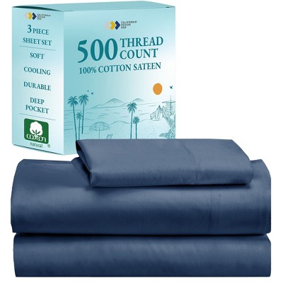 Luxury 500 Thread Count Bed Sheets Set - 100% Cotton Sateen Sheets Set, Soft, Cool & Breathable, Deep Pocket by California Design Den