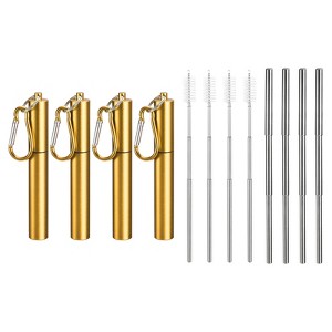 Unique Bargains 304 Stainless Steel Portable Durable Drinking Straw with Flat Case and Cleaning Brush 4 Pcs - 1 of 4