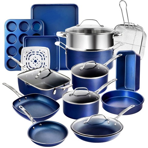 Granitestone 17 Piece Blue Cookware Set Including Knife Set And Bamboo  Cutting Board : Target