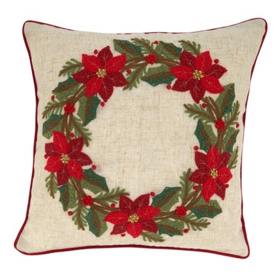 Lighted Embroidered Holiday Throw Pillows - Poinsettia