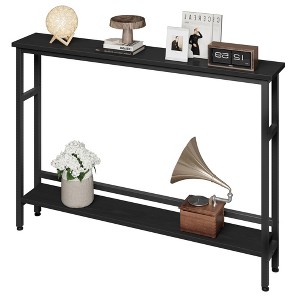 5.9 Slim Console Table - Industrial 2-Tier Entryway Table with Adjustable Shelf for Living Room, Hallway, Foyer - Grey Behind Couch Sofa Table black - 1 of 4