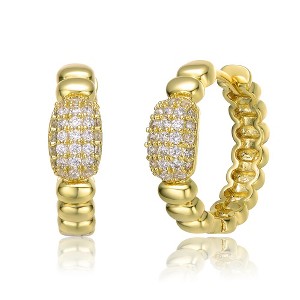 Stylish 14K Yellow Gold Plated Scalloped Hoop Earrings Adorned with Cubic Zirconia for a Trendy and Elegant Look - 1 of 3