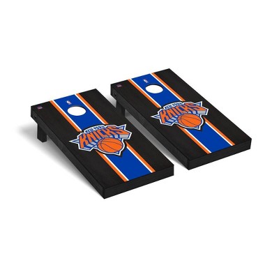 NBA New York Knicks Premium Cornhole Board Onyx Stained Stripe Version