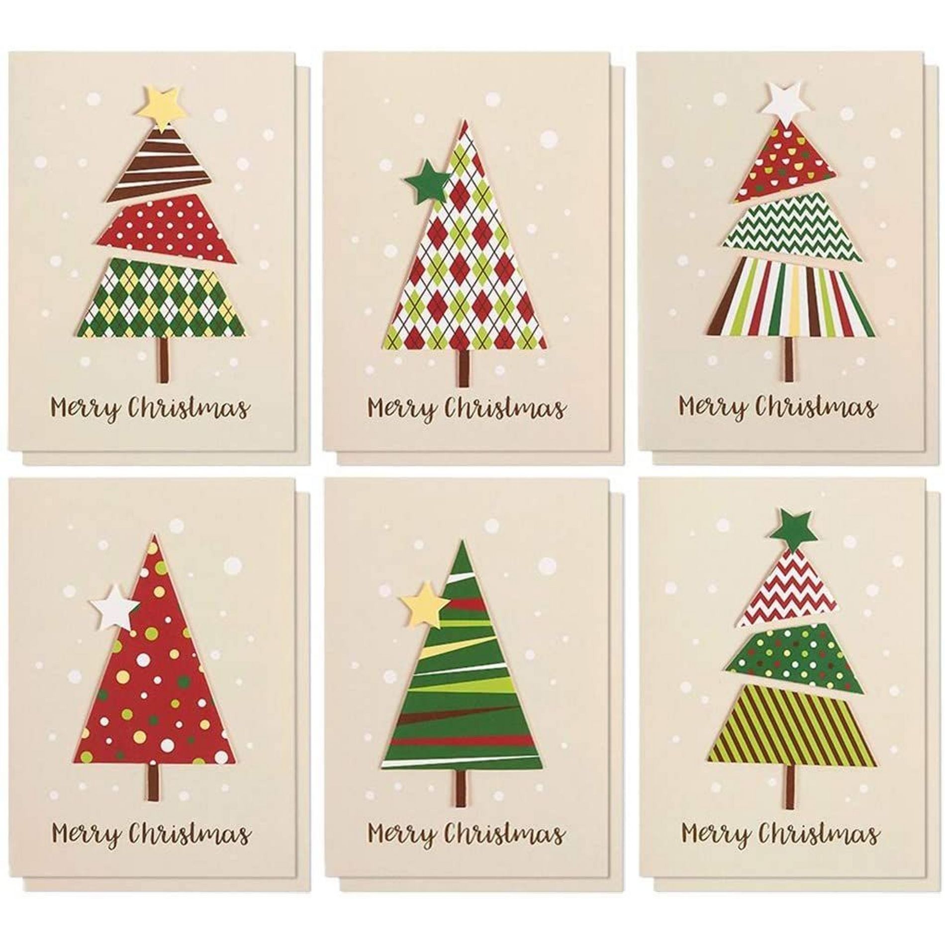 Best Paper Greetings 12 Pack Merry Christmas Greeting Cards with Envelopes, Blank Inside, 6 Festive Designs, 5 x 7 In