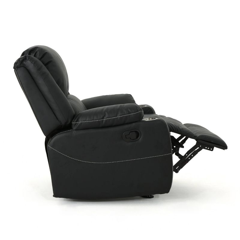 Sarina Traditional Leather Recliner with Steel Cup Holders Black - Christopher Knight Home, 4 of 8