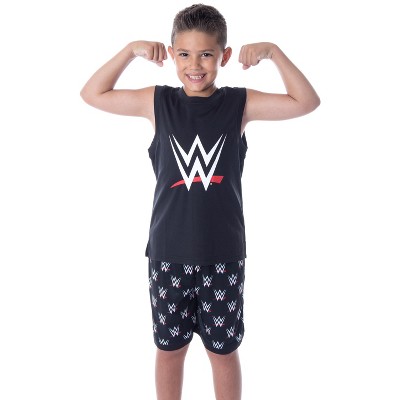 WWE Boys' World Wrestling Entertainment Logo Tank Short Pajama Set Black