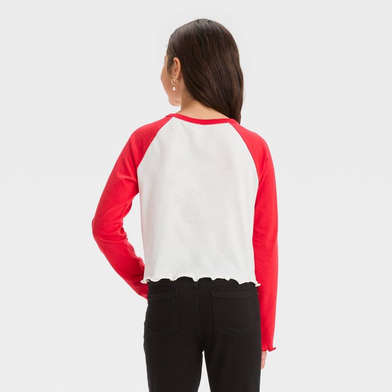 Girls' Mickey Mouse & Friends J'adore Long Sleeve Graphic Crop T-Shirt - Red, 3 of 4