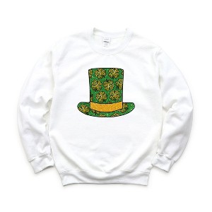 Simply Sage Market Women's Graphic Sweatshirt Shamrock Top Hat - M - White - 1 of 3