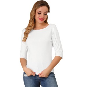 INSPIRE CHIC Women's Classic Solid Elbow Sleeves Round Neck Slim Fit T-Shirts - 1 of 4