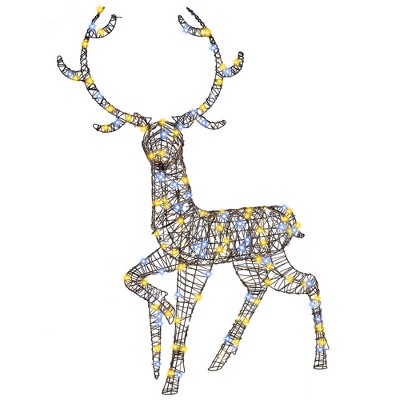 Tangkula Christmas 3D Lighted Reindeer Pre-Lit Rattan Buck w/ Large Antlers & 170 LED Lights
