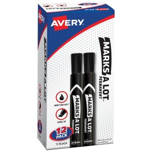 Avery Marks A Lot Permanent Markers, Large Desk-Style Size, Chisel Tip, 12 Black Markers (98028) - 1 of 4
