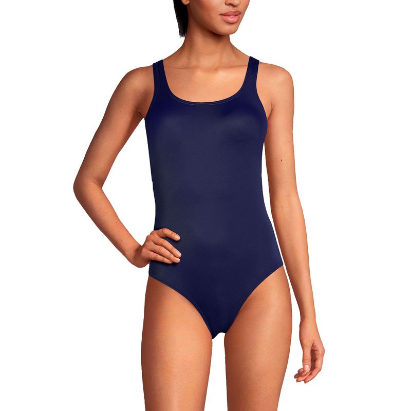 Lands' End Women's Chlorine Resistant High Leg Soft Cup Tugless Sporty One Piece Swimsuit, 1 of 6
