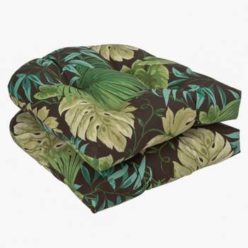Outdoor 2-Piece Chair Cushion Set - Brown/Green Floral - Pillow Perfect