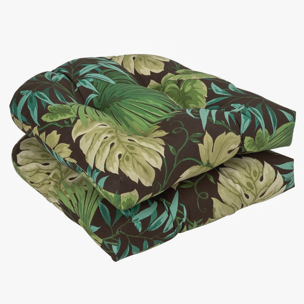 UPC 751379353289 product image for Outdoor 2-Piece Chair Cushion Set - Brown/Green Floral - Pillow Perfect | upcitemdb.com