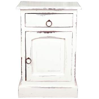 Besthom Shabby Chic Cottage 1-Drawer White Wash Nightstand 25.5 in. H x 17.8 in. W x 13.5 in. D