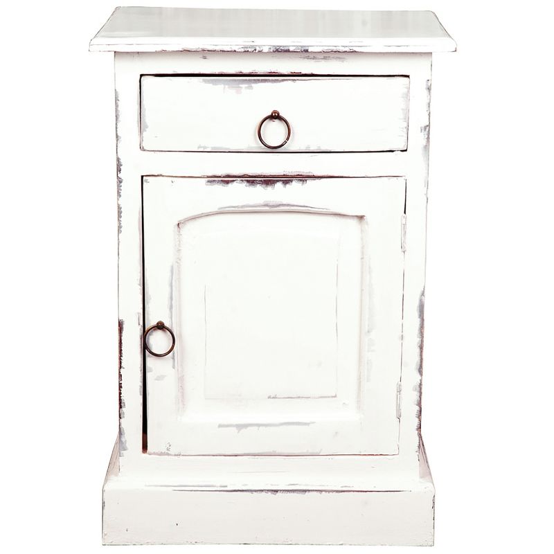 Besthom Shabby Chic Cottage 1-Drawer White Wash Nightstand 25.5 in. H x 17.8 in. W x 13.5 in. D, 1 of 6