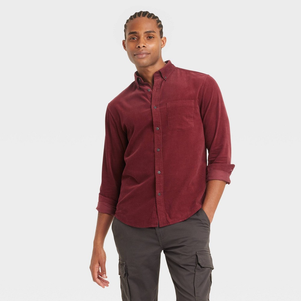 Men's Long Sleeve Mid-Weight Corduroy Button-Down Shirt - Goodfellow & Co™ Red XL -  90787201