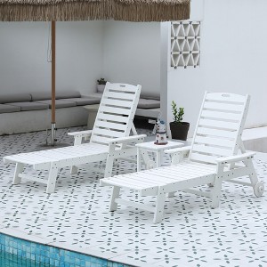 Outdoor HDPE Lounge Chair with Adjustable Backrest, Wheels, and Comfortable Armrests Folding Patio Lounge Chair for Poolside, Patio-- Frevyn - 1 of 4